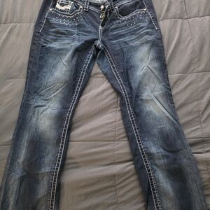 Maurices Premium Jeans Womens 16 Regular Blue Studded Mid Rise Stretch Bootcut